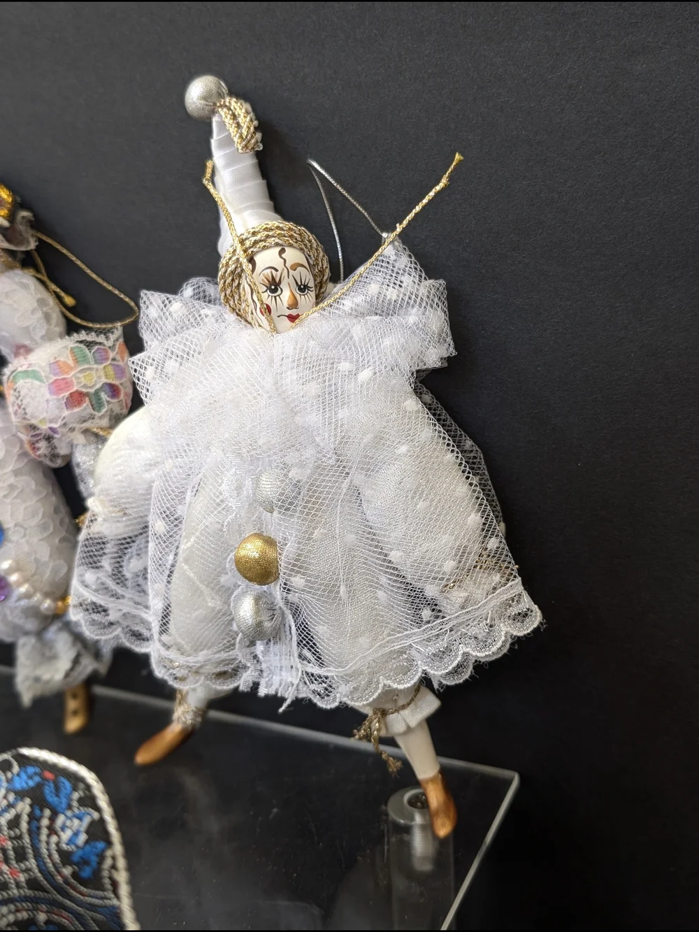 Harlequin Mardi Gras inspired Porcelain Doll Christmas Ornament Jesters